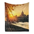 thumbnail image 1 of Fall Soft Flannel Fleece Blanket, Sunset at Tiber River St Peter Rome City Italy Europe Romantic Image Print, Cozy Plush for Indoor and Outdoor Use, 70" x 90", Marigold Yellow Black, by Ambesonne, 1 of 5