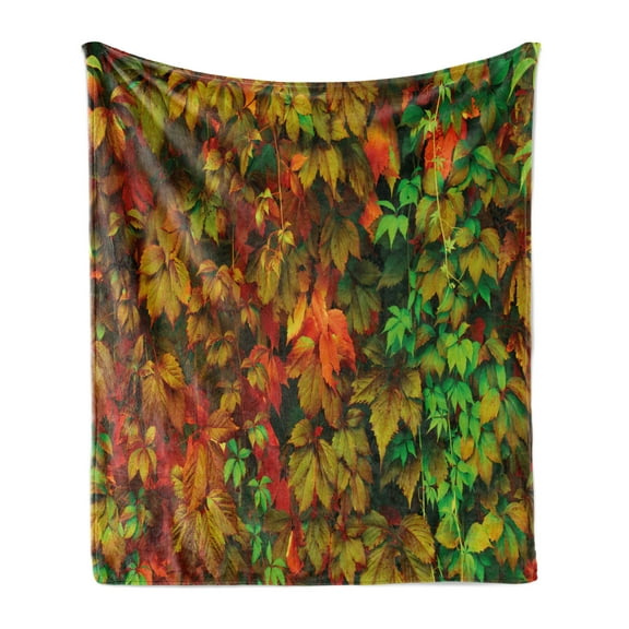 Fall Soft Flannel Fleece Blanket, Vivid Leaves of Fall Colorful Fresh Nature Leafage Change of Seasons Theme Image Print, Cozy Plush for Indoor and Outdoor Use, 50" x 70", Multicolor, by Ambesonne