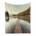 thumbnail image 1 of Fall Soft Flannel Fleece Blanket, Wooden Pier on the Lake Serene Morning in the Woods Fishing Misty Recreational Image, Cozy Plush for Indoor and Outdoor Use, 70" x 90", Multicolor, by Ambesonne, 1 of 6