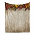 thumbnail image 1 of Fall Soft Flannel Fleece Throw Blanket, Autumn Leaves and Berries Border on Vintage Wooden Background Botanical Vivid Print, Cozy Plush for Indoor and Outdoor Use, 50" x 70", Multicolor, by Ambesonne, 1 of 6
