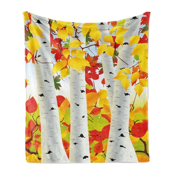 Fall Soft Flannel Fleece Throw Blanket, Autumn Scene with Orange Fallen Leaves Dying Nature Cycle of Life Theme, Cozy Plush for Indoor and Outdoor Use, 70" x 90", Mustard Orange Green, by Ambesonne