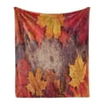 thumbnail image 1 of Fall Soft Flannel Fleece Throw Blanket, Bunch of Autumn Leaves on Shabby Wood Surface September October Nature Themed, Cozy Plush for Indoor and Outdoor Use, 60" x 80", Multicolor, by Ambesonne, 1 of 5