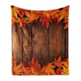 thumbnail image 1 of Fall Soft Flannel Fleece Throw Blanket, Dry Leaves Poured Onto Wooden Board Cabin Cottage Rustic Country Life Theme Print, Cozy Plush for Indoor and Outdoor Use, 70" x 90", Brown Orange, by Ambesonne, 1 of 6
