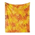thumbnail image 1 of Fall Soft Flannel Fleece Throw Blanket, Graphic Pile of Autumn Leaves Illustration of Different Forest Trees, Cozy Plush for Indoor and Outdoor Use, 50" x 70", Orange Yellow, by Ambesonne, 1 of 5