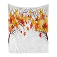 thumbnail image 1 of Fall Soft Flannel Fleece Throw Blanket, Image of Canadian Maple Tree Leaves in Autumn Season Soft Reflection Effects, Cozy Plush for Indoor and Outdoor Use, 70" x 90", Orange White, by Ambesonne, 1 of 6