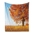 thumbnail image 1 of Fall Soft Flannel Fleece Throw Blanket, Lonely and Oak Tree Grass Bushes Field Serene Rural Scenery, Cozy Plush for Indoor and Outdoor Use, 50" x 60", Orange Yellow Pale Blue, by Ambesonne, 1 of 5