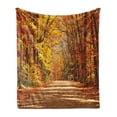 thumbnail image 1 of Fall Soft Flannel Fleece Throw Blanket, Scenic View Outdoors Empty Roadway Surrounded with Deciduous Trees Image, Cozy Plush for Indoor and Outdoor Use, 50" x 60", Redwood Yellow Orange, by Ambesonne, 1 of 5