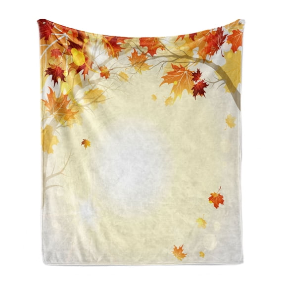 Fall Soft Flannel Fleece Throw Blanket, Soft Image of Faded Shedding Fall Leaves from Tree Motion in Nature Concept Print, Cozy Plush for Indoor and Outdoor Use, 60" x 80", Multicolor, by Ambesonne