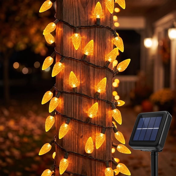 Fall Solar Lights Outdoor Decorative, 39FT 100 LEDs Orange String Lights