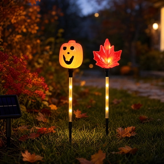 Fall Solar Lights Outdoor Decorative, Solar Garden Stake Lights, Pumpkin & Maple Leaf LED Ground Stake Lamps, 6 Styles Available, Waterproof Yard Decor for Halloween, Thanksgiving