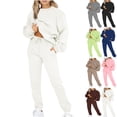 thumbnail image 1 of Fall Solid Basic Tees Set Sweatsuit Women 2 Piece Outfits Oversized Crew Neck Sweatshirt Jogger Pants Set with Pockets Soft Loungewear Streetwear Tracksuit Outfit White L, 1 of 8