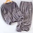 thumbnail image 1 of Fall Solid Color Letter Print Pajamas Set for Women Winter Warm Fleece Crew Neck Long Sleeves Pullover Cute Long Elastic Waist and Hem Pants, 1 of 3