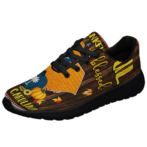Fall South Carolina Thanksgiving Thankful Grateful And Blessed Shoes Sneakers Black Size 10