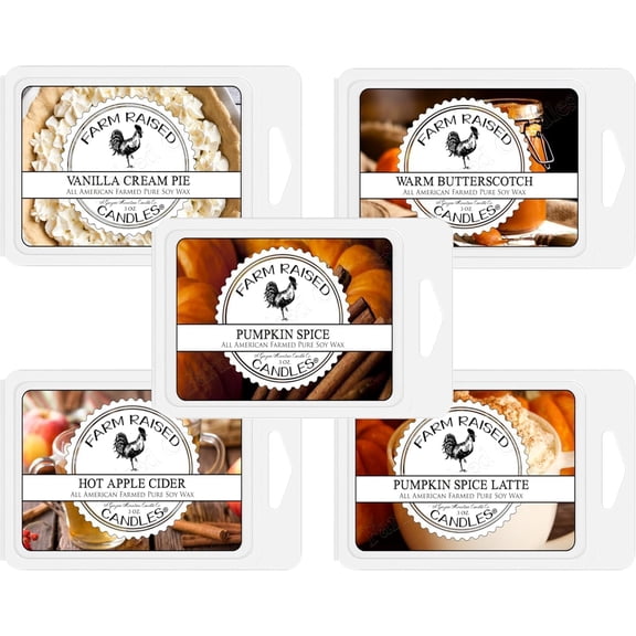 Fall Soy Wax Melts - 3oz Each - 16 Ounces - USA Made - Bakery Scents, Pumpkin Spice, Pumpkin Spice Latte, Hot Apple Cider, Vanilla Cream Pie, Warm Butterscotch