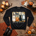 thumbnail image 1 of Fall Spooky Season Brushstroke Sweatshirt, Coquette Vintage Ghost, Cat and Pumpkin Sweater, 1 of 11