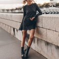 thumbnail image 1 of Fall Spring Lady Dress - Long Horn Sleeves Slit Cuffs Round Neck Sequin Sheath Hollow Back Loose Party Dating Club Mini Dress, 1 of 7
