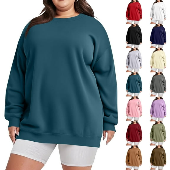 Fall/Spring Plus Size Sweatshirts for Women Crewneck Long Sleeve Shirts Casual Tunic Tops Lightweight Pullover Sweatshirts