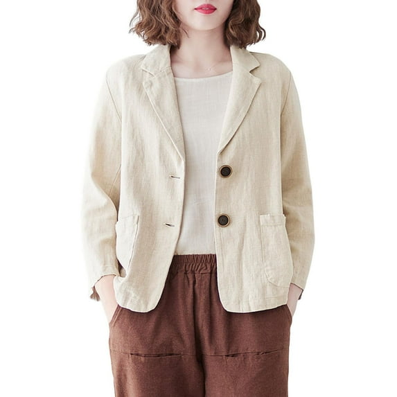 Fall Spring Suit Coat Turn-down Collar Loose Long Sleeves Pure Color Double Buttons Cardigan Casual Daily Wear Jacket