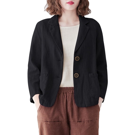 Fall Spring Suit Coat Turn-down Collar Loose Long Sleeves Pure Color Double Buttons Cardigan Casual Daily Wear Jacket