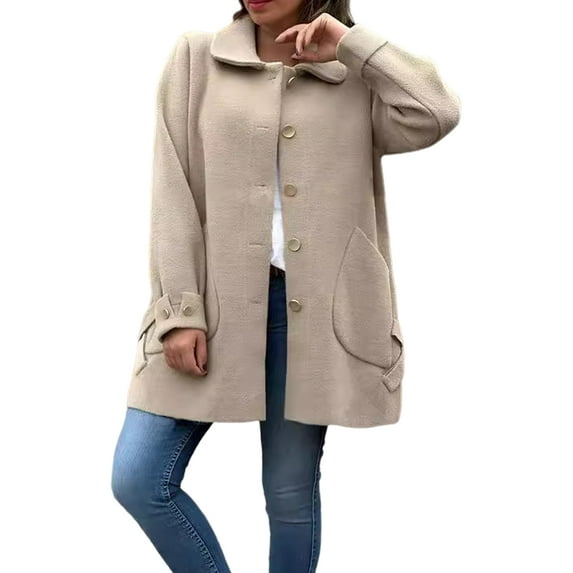 Fall Spring Women Coat Single-breasted Buttons Loose Solid Color Turn-down Collar Cardigan Long Sleeves Dating Commuting Jacket