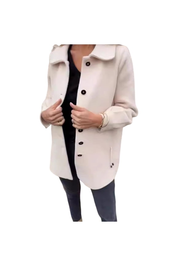 Fall Spring Women Coat Single-breasted Buttons Loose Solid Color Turn-down Collar Cardigan Long Sleeves Dating Commuting Jacket