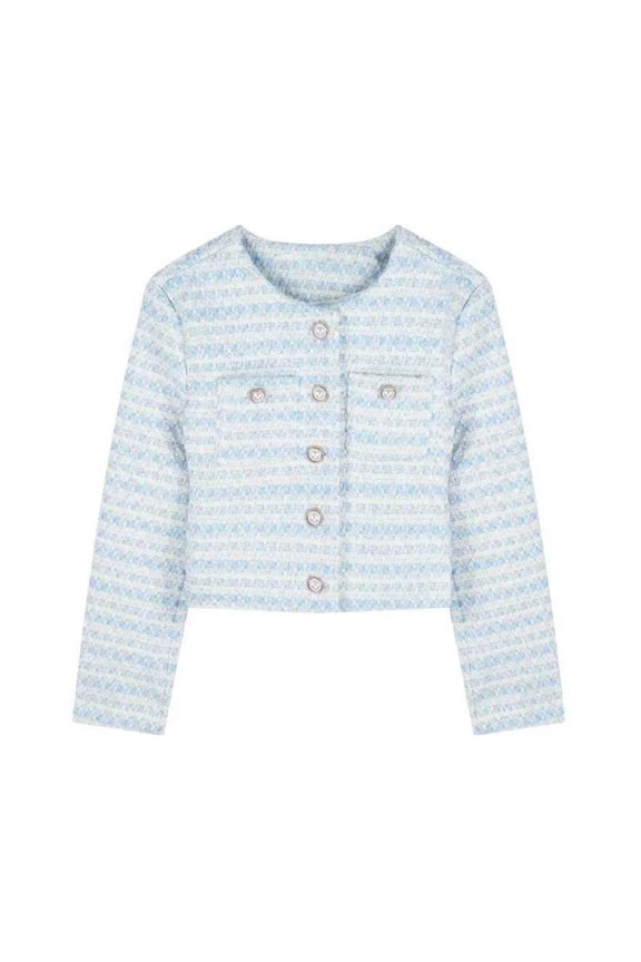 Fall Spring Women Jacket Retro Button Decoe Round Neck Single-breasted Chest Pockets Long Sleeves Loose Commuting Dating Coat