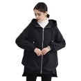 thumbnail image 1 of Fall Spring Women Jacket Short Front Long Back Split Hem Hooded Drawstring Zipper Closure Cardigan Windproof Outdoor Overcoat Travel Camping Coat, 1 of 8