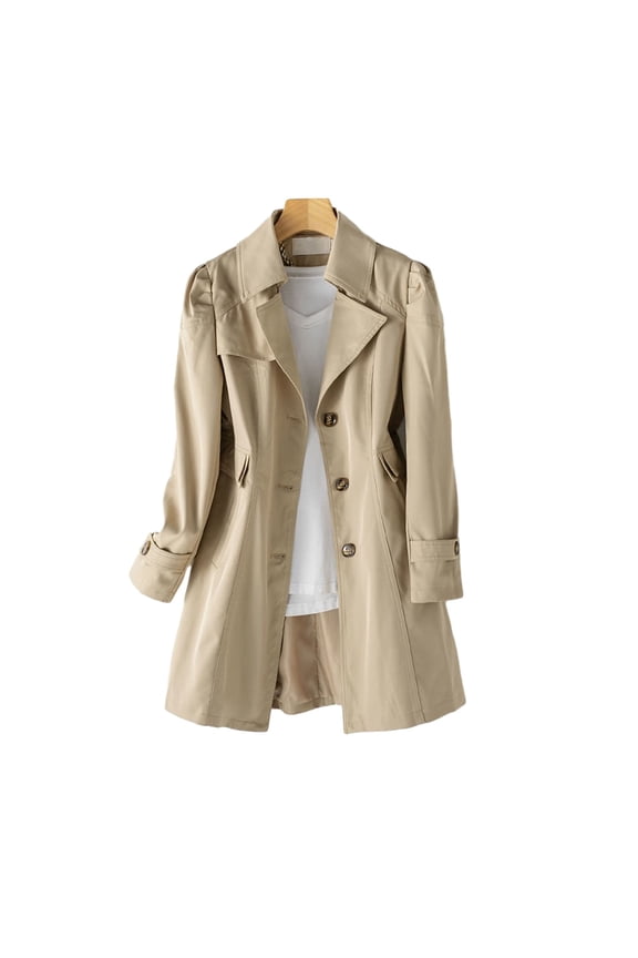 Fall Spring Women Jacket Turn-down Collar Single-breasted Loose Overcoat Mid Length Solid Color OL Commuting Coat Hiking Windbreaker