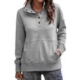 thumbnail image 1 of Fall Spring Women Sweatshirt Half-open Stand Collar Solid Color Loose Pullover with Big Pocket Elastic Cuffs OL Commuting Daily Top, 1 of 1