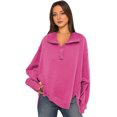 thumbnail image 1 of Fall Spring Women Sweatshirt Loose Turn-down Collar Lantern Sleeves Loose Solid Color Side Slit Buttoned Solid Color Sport Daily Wear Casual Top, 1 of 8