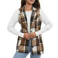 thumbnail image 1 of Fall Spring Women Vest Coat Plaid Printing Turn-down Collar Sleeveless Button Down Warm Mid Length Retro Waistcoat Daily Wear Jacket, 1 of 8