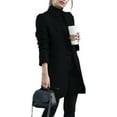 thumbnail image 1 of Fall Spring Women Woolen Coat Stand Collar Open Stitch Slim Fit Overcoat Long Sleeves Mid Length Solid Color OL Commuting Formal Coat, 1 of 7