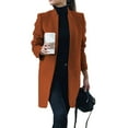 thumbnail image 1 of Fall Spring Women Woolen Coat Stand Collar Open Stitch Slim Fit Overcoat Long Sleeves Mid Length Solid Color OL Commuting Formal Coat, 1 of 8