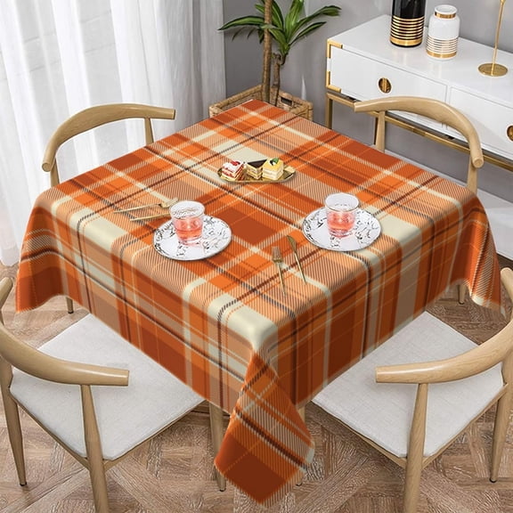 Fall Square Tablecloth 52x52 Inch Autumn Orange Checkered Table Cloth Square Fall Buffalo Plaid Table Cover Holiday Tablecloth for Kitchen Dinning Parties Picnic Tabletop Decor