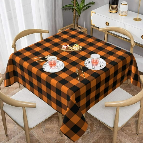 Fall Square Tablecloth 52x52 Inch Orange and Black Table Cloths Checkered Decor Buffalo Plaid Table Cover Fall Holiday Tablecloth Square for Fall Picnic Kitchen Dining Tabletop Indoor Outdoor