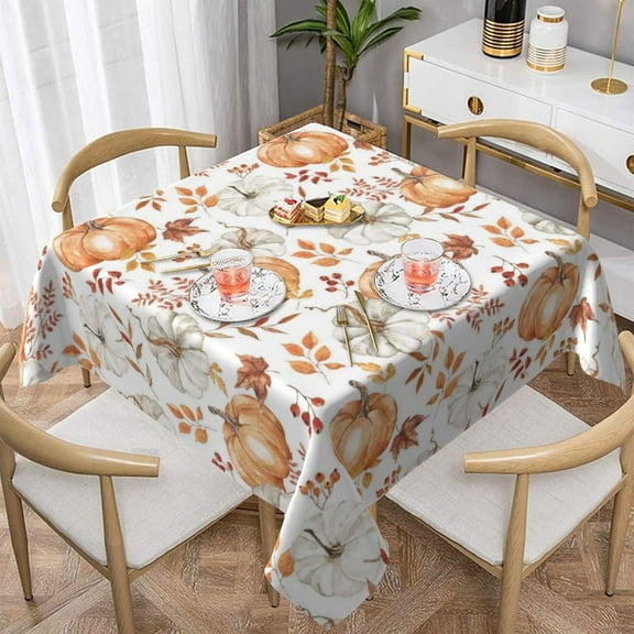 Fall Square Tablecloth 54x54 Inch Burnt Orange Grey Pumpkin Maple Leaf Table Cloth Autumn Harvest Thanksgiving Table Covers Polyester Indoor Outdoor Tablecloths for Kitchen Dining Party Picnic