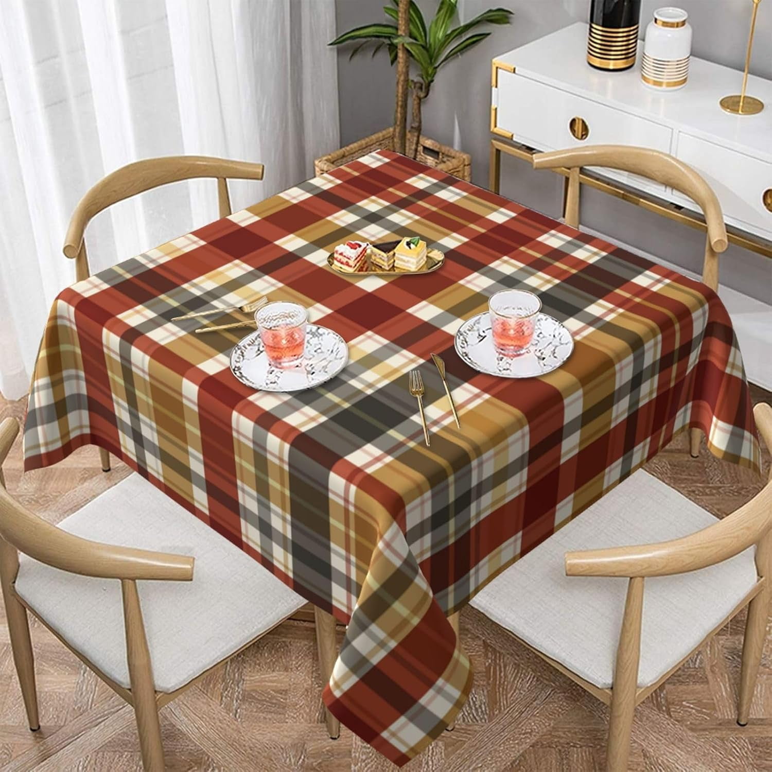 Fall Square Tablecloth 60x60 Inch Autumn Thanksgiving Plaid Table Cloth ...