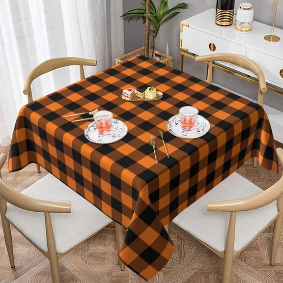 Fall Square Tablecloth 60x60 Inch Orange Checkered Table Cloth Square Farmhouse Style Orange Fall Tablecloths Holiday Table Cover for Formal or Everyday Indoor & Outdoor Decor