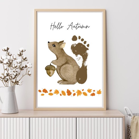 Fall Squirrel Footprint Handprint Poster, Unframed Paper Poster 24x36in