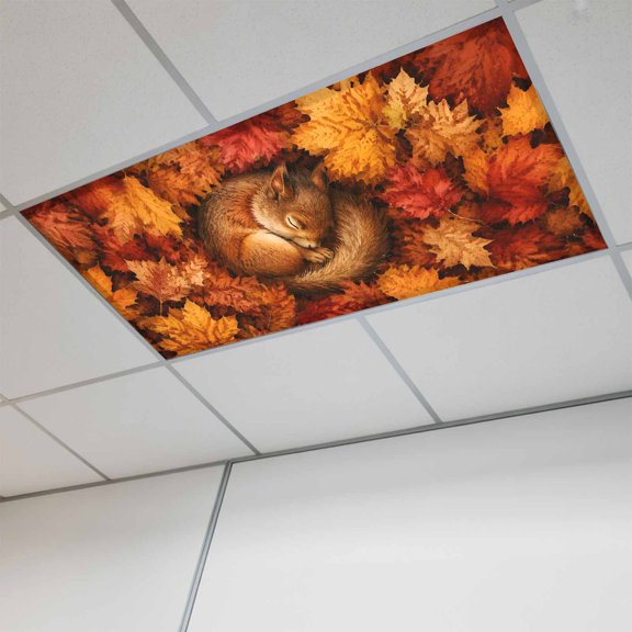 Fall Squirrel Magnetic Fluorescent Light Covers for Ceiling Lights 2x4 Ft,Thanksgiving Maple Leaves Autumn Wildlife Office Kitchen Drop Ceiling Light Covers Lighting Filters Shade Panel 1 Pack