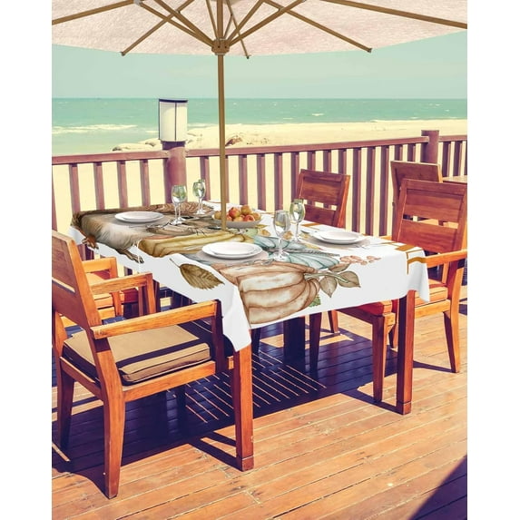 Fall Squirrel Outdoor Tablecloth - 54x80 Inch Rectangle Table Cover, Thanksgiving Pumpkins Maple Leaf Rustic Waterproof Outdoor Table Cloth with Umbrella Hole & Zipper for Picnic/Patio