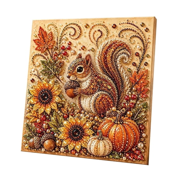 Fall Squirrel Pearl Painting, 3D Pearl Diamond Painting Kit, DIY Pearl Art Craft for Adults, Thanksgiving Harvest Home Wall Decor, Handmade Seasonal Gift