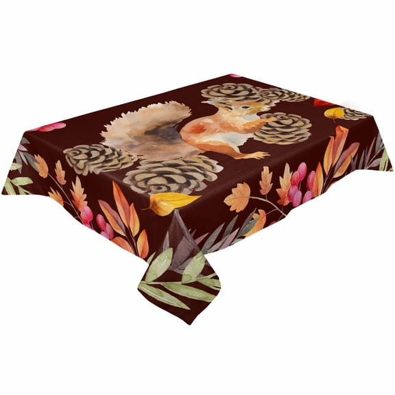 Fall Squirrel Rectangle Tablecloths 60x162,Thanksgiving Pine Cones Auumn Maple Leaves Table Cloth Table Cover Indoor/Outdoor Tabletop Decor for Wedding Holiday Party Dinner Baby Shower