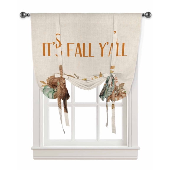 Fall Squirrel Tie Up Curtains for Kitchen Bathroom Bedroom Windows 63 Inch Length, Thanksgiving Pumpkins Maple Leaf Rustic Balloon Drape Curtains Shade Rod Pocket Drapery Curtain Panel, 52"x45"