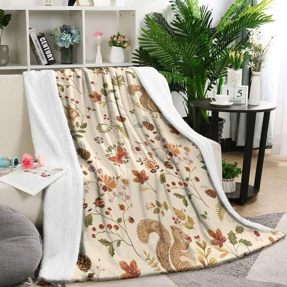 Fall Squirrels Butterflies Autumn Leaves Blanket,Comfortable Soft Lamb Wool Throw Blanket,All Season,Warm Lightweight Blankets for Sofa Bed Couch Living Room Chair,60"x80"