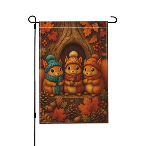 Fall Squirrels Pinecones Autumn Garden Flag For Porch And Yard Decor 12x18 in