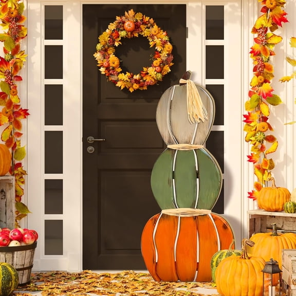 Fall Stacked Pumpkins for Home Front Porch Decor Wood Fall Pumpkin Outdoor Decor Thanksgiving Harvest Farmhouse Pumpkins Sign for Yard Front Door Garden Patio Outdoor