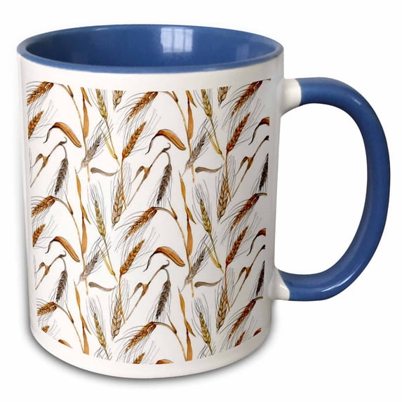3drose, Fall Stalks of Wheat Pattern, 11oz Two-tone Blue Mug