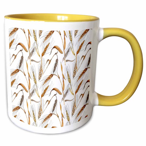 3drose, Fall Stalks of Wheat Pattern, 11oz Two-tone Yellow Mug
