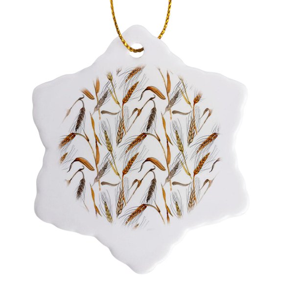 3drose, Fall Stalks of Wheat Pattern, 3 inch Snowflake Porcelain Ornament
